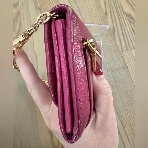 Miu Miu Magenta Leather Bi-Fold Wallet with Chain and COA - Picture 5 of 12